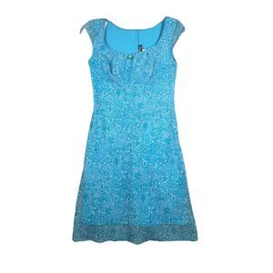 All That Jazz Dress Womens 8 Blue‎ White Paisley Babydoll Boho Fairy Peasant Y2K